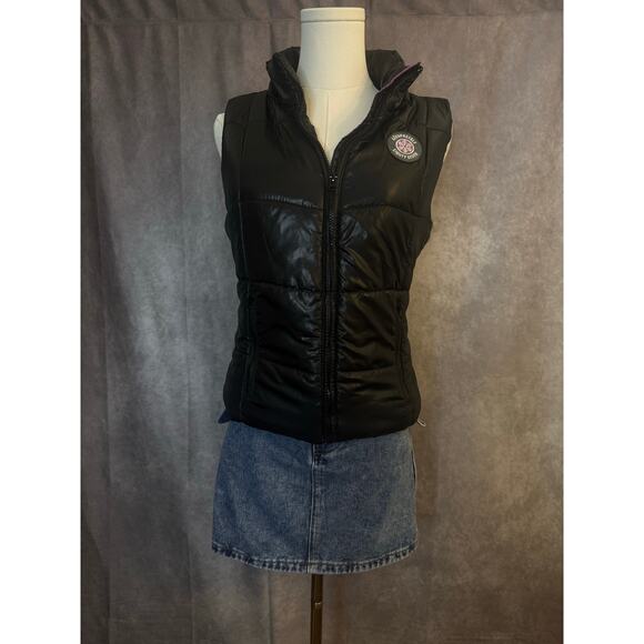 Aeropostale Women’s Medium Black Puffer Vest Purple  Pink Blue Leopard Lining - Picture 5 of 15